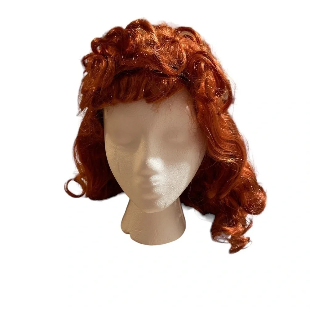 Red Synthetic Curly Hair with Bangs Cosplay Halloween Little Mermaid Ariel